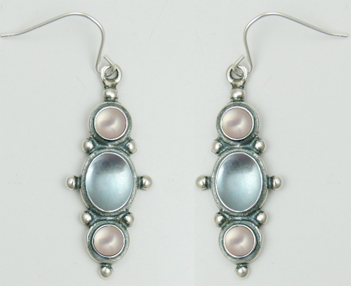 Sterling Silver Drop Dangle Earrings With Blue Topaz And Cultured Freshwater Pearl